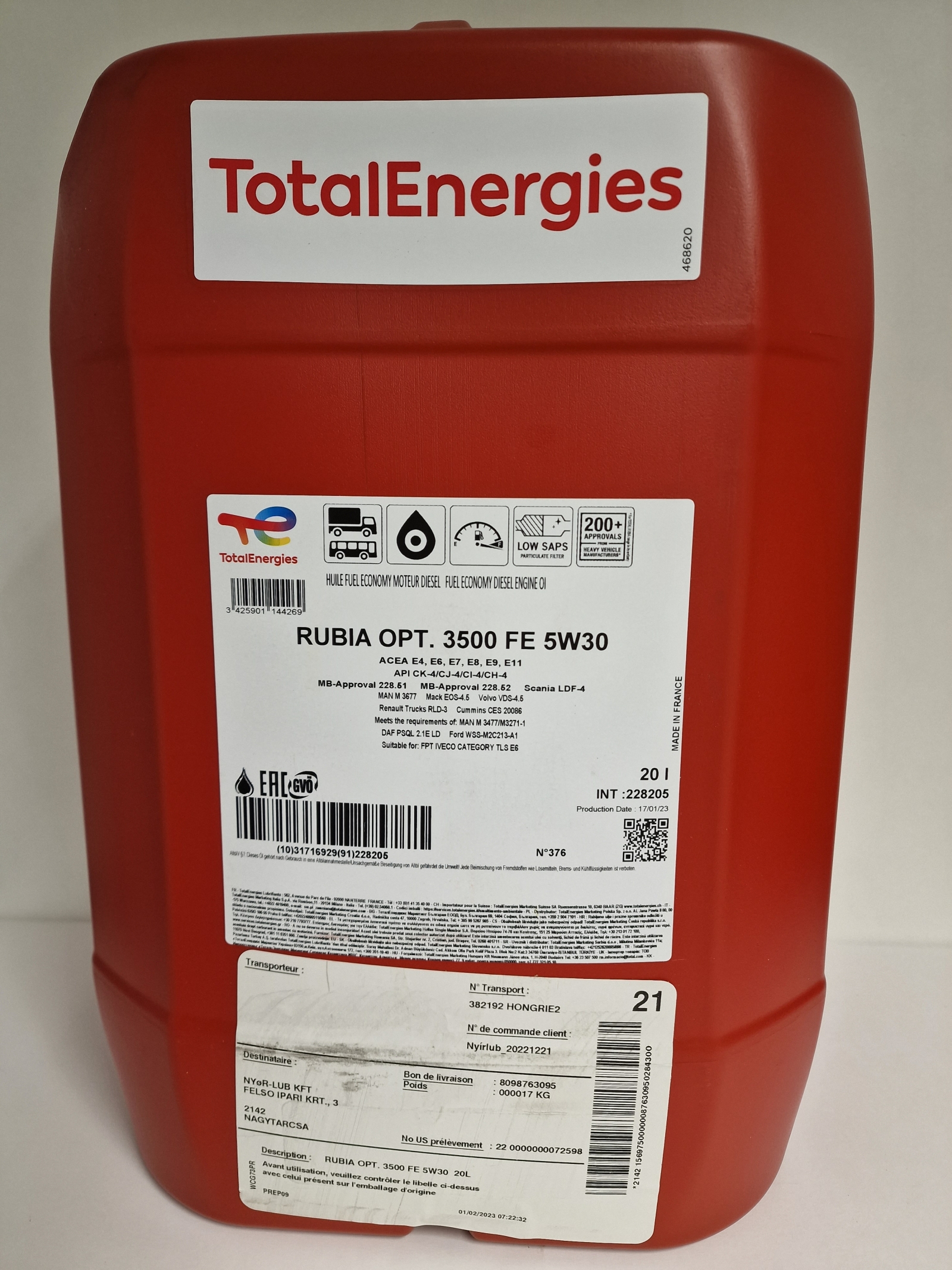 TOTAL RUBIA OPTIMA 3500 FE 5W30 20L