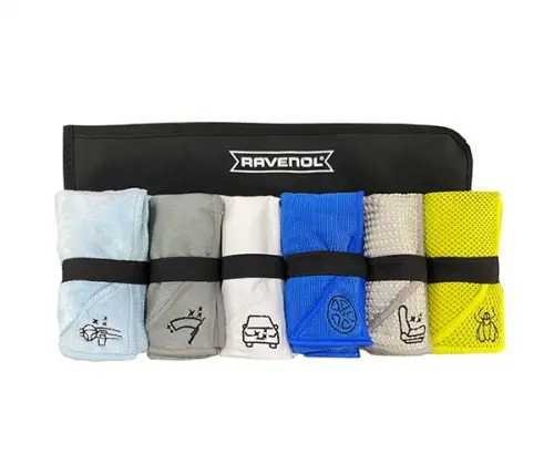 RAVENOL Mikroszálas Autóápoló Szett -kendő rendszerező táskával- 6 db
